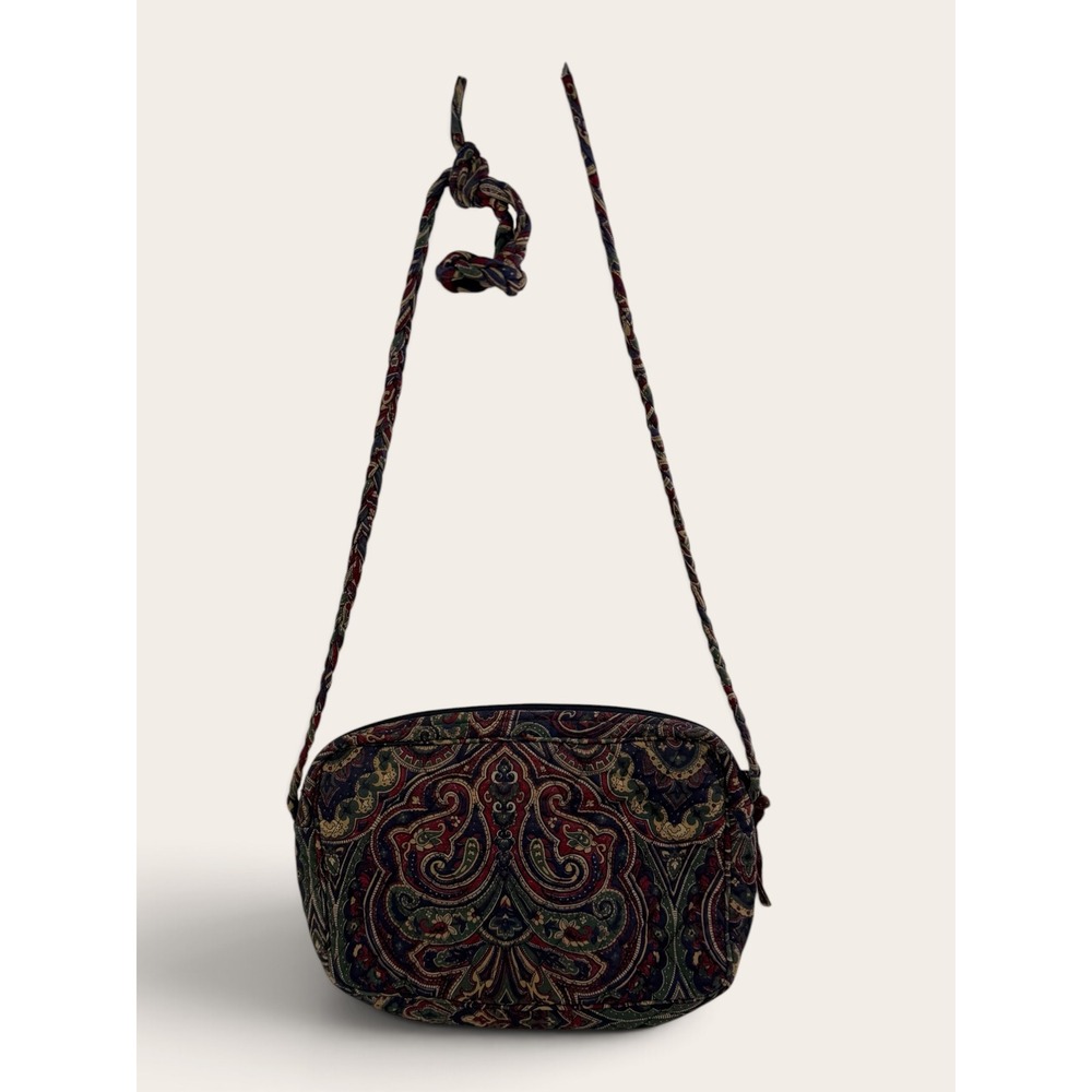 Vera Bradley Vintage 90s Black Red Paisley Quilted Cotton Crossbody Bag Boho